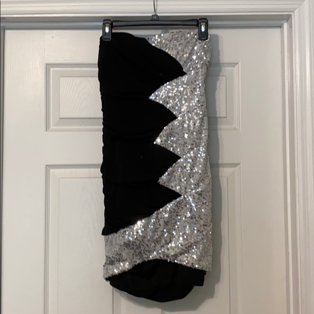 Black & white with silver sequin dress